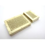 A Late XIX Century Indian Ivory Calling Card Case, of rectangular form, with hinged cover, the