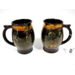 A Pair of 1930's Royal Doulton 'Kingsware' Pottery Tankards, moulded and painted with Crombie