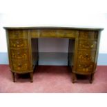 An Early XX Century Inlaid Mahogany Desk, the kidney shaped crossbanded top inset with leather