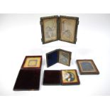 A XIX Century Continental Oval Miniature Portrait of a Gentleman, plush lined leather case; a