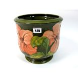 A Mid XX Century Moorcroft Pottery Jardiniére, the 'U' shaped body painted in the coral Hibiscus