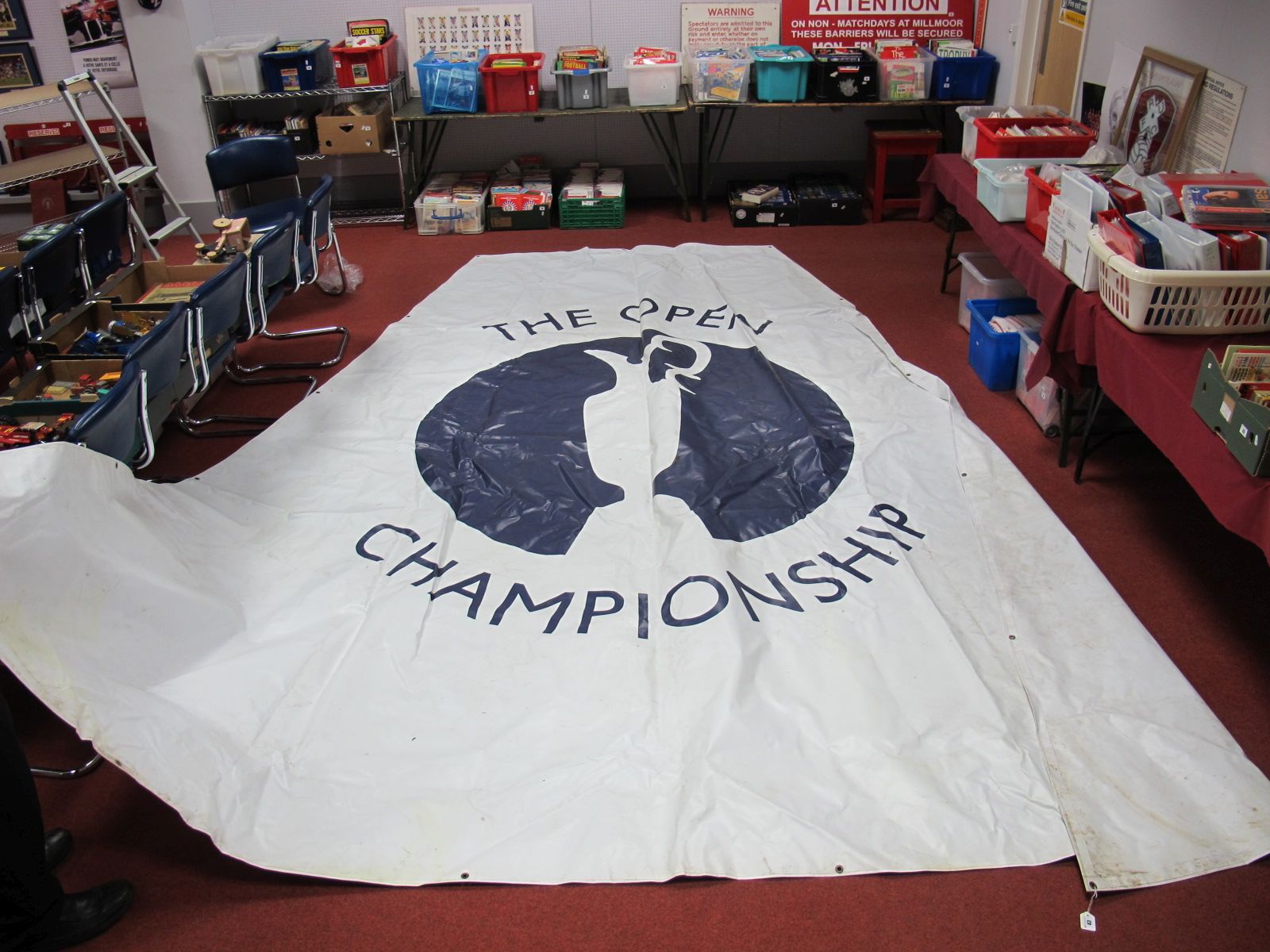 Golf The Open Championship Banner, featuring Claret Jug Trophy on circular background with blue