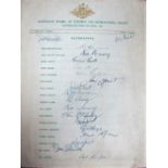 Australia 1961 Cricket Autographs, manager, treasurer and seventeen players including Benaud,