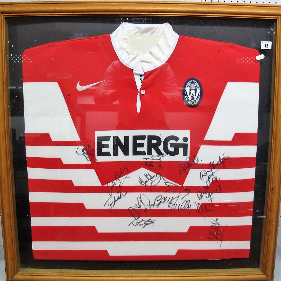 Rugby League-Wigan- Nike Player Shirt, circa 1995, bearing 'Energi' logo and many autographs in