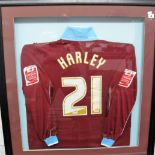 Burnley, Harley Match Worn Home Shirt, with Football League arm patches and logo to number '21',