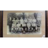 1920's Sepia Team Photo Print, of football team and officials sporting Maltese cross badge, 37.5 x