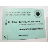 World Cup 1954 Ticket, rare F.I.F.A issue for invited personnel, V.I.P's or players, for 19th June