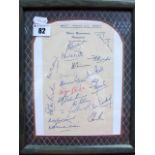 Cricket, West Indies Autographs 1957, nineteen ink signatures to include Walcott, Hall, Valentine,