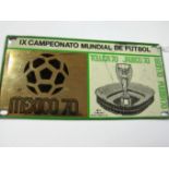 A Mexico 70 Tin Plate Lamp Post Sign, approximately 7.5 x 15cm , 'IX Campeonator Mundial De