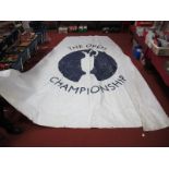 Golf The Open Championship Banner, featuring Claret Jug Trophy on circular background with blue
