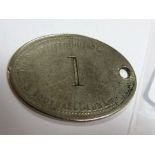 Number One, Sheffield United Shareholders Oval Disc, circa 1900, in a nickel metal, one side "The