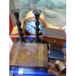 A Georgian Mahogany Tea Caddy, of rectangular form, a Victorian workbox, pair of oak barley twist