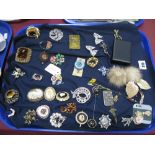 A Mixed Lot of Assorted Costume Brooches, including fur floral spray, cameo style, etc:- One Tray