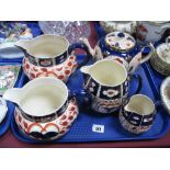 Welsh Gaudy Style Graduating Jugs, teapot, further jugs. (5):- One Tray