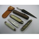 Assorted Folding Pocket Knives, including mother of pearl scales, "Rodeo Canada", etc.