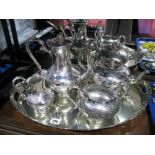 A Decorative Plated Four Piece Tea Set, on oval tray.