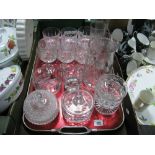 Six Whisky and Other Drinking Glasses, water jug, powder bowls, etc:- One Tray