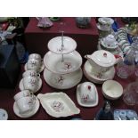 Crown Devon "Stockholm" Three Tier Cake Stand, teapot, six cups, saucers and plates, butter dish,
