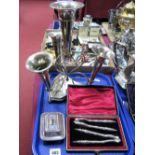 A Victorian Silver Plated Table Epergne, with four detachable flutes, a cased pair of silver