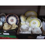 Burleigh Ironstone Dinnerwares, including two tureens, lemon borders, Queen Anne, Royal Grafton