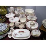 Crown Devon "Stockholm" Oval Meat Plate, oval lidded drainer dish, three graduated jugs, condiments,