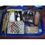 Camera, travel game, pencils, military issue whistle, trinket box, pince-nez, page marker, etc:- One