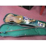 A Violin, two piece back, no internal label (neck separate, in pieces, cased, probably first half of