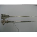 Two J. H. Potter Electroplated Skewers, longest 21.5cm overall. (2)