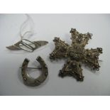 A Brodene Bjorkland (BrdB) Danish Brooch, of openwork design, a large Maltese cross filigree brooch,