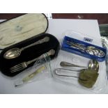 A Matched Set of Twelve Hallmarked Silver Apostle Teaspoons, a cased fork and spoon (lacking knife),