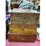 A Victorian Rosewood Stationery Box, the lid recessed with leather gilt tooled paper holder (lacking