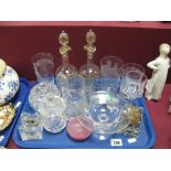 A Pair of Gilt Overlaid Oil Perfume Bottles, novelty glasses, bon bon dish, pin tray, lighter, etc:-