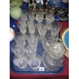 Six Whisky Glasses, jugs and decanter, two sets of six JJ lead crystal wines:- One Tray