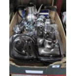 An Oneida Custom Three Piece Teaset, Old Hall stainless steel, Viners "Splayds", tongs, trays, etc:-