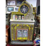 A Table Top Slot Machine, stamped made in the United States, patent 94718 and 94719, cast metal body