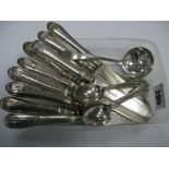 A Set of Five Hallmarked Silver Teaspoons, each with detailed handle, assorted fruit/dessert knives,