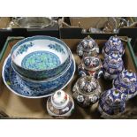 Nine Oriental Ginger Jars, and four ceramic bowls:- One Box