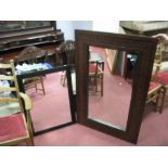 A Mahogany Rectangular Style Wall Mirror, with mosaic decoration, together with a black framed