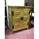 A Thompson of Kilburn Inspired Handmade Fumed Oak Cupboard, rectangular top, twin doors, each fitted