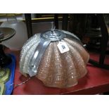 An Art Deco Glass Shell Ceiling Lamp, with chrome mounts.