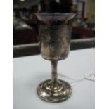A Russian Goblet, engraved with leaf scrolls and dwellings, stamped "84", inscribed to underside,