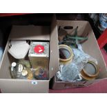 Scales, stoneware jars, minerals, empty whisky bottles, etc:- Two Boxes