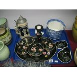 Cauldon Blue and White "Moore" Octagonal Jardiniere, Royal Sydney trinket set, Anna ashtrays, stein,