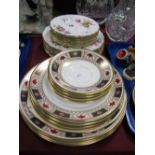 Crown Derby 'Derby Border' China Plates and Saucers, fifteen pieces and fifteen posies plates.