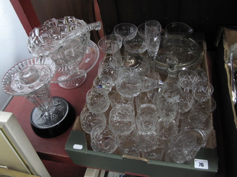 Lead Crystal Champagnes, brandy balloons, fruit bowl, together with cake comport, salad bowl and