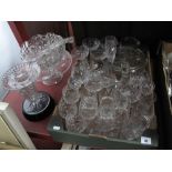 Lead Crystal Champagnes, brandy balloons, fruit bowl, together with cake comport, salad bowl and