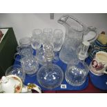 A Dartington Lead Crystal Decanter of Mallet Form, set of six crystal wines, six dessert dishes,