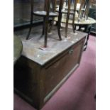 An Early XX Century Stained Pitch Pine Chest, recessed side panel fitted with brass drop handles.