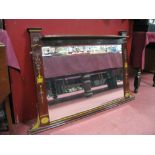 An Early XX Century Mahogany Over Mantel Mirror, bevelled rectangular plate, impressed and painted