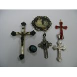 A XIX Century Style Large Cross Pendant, with engraved detail, a marcasite set pendant, mother of